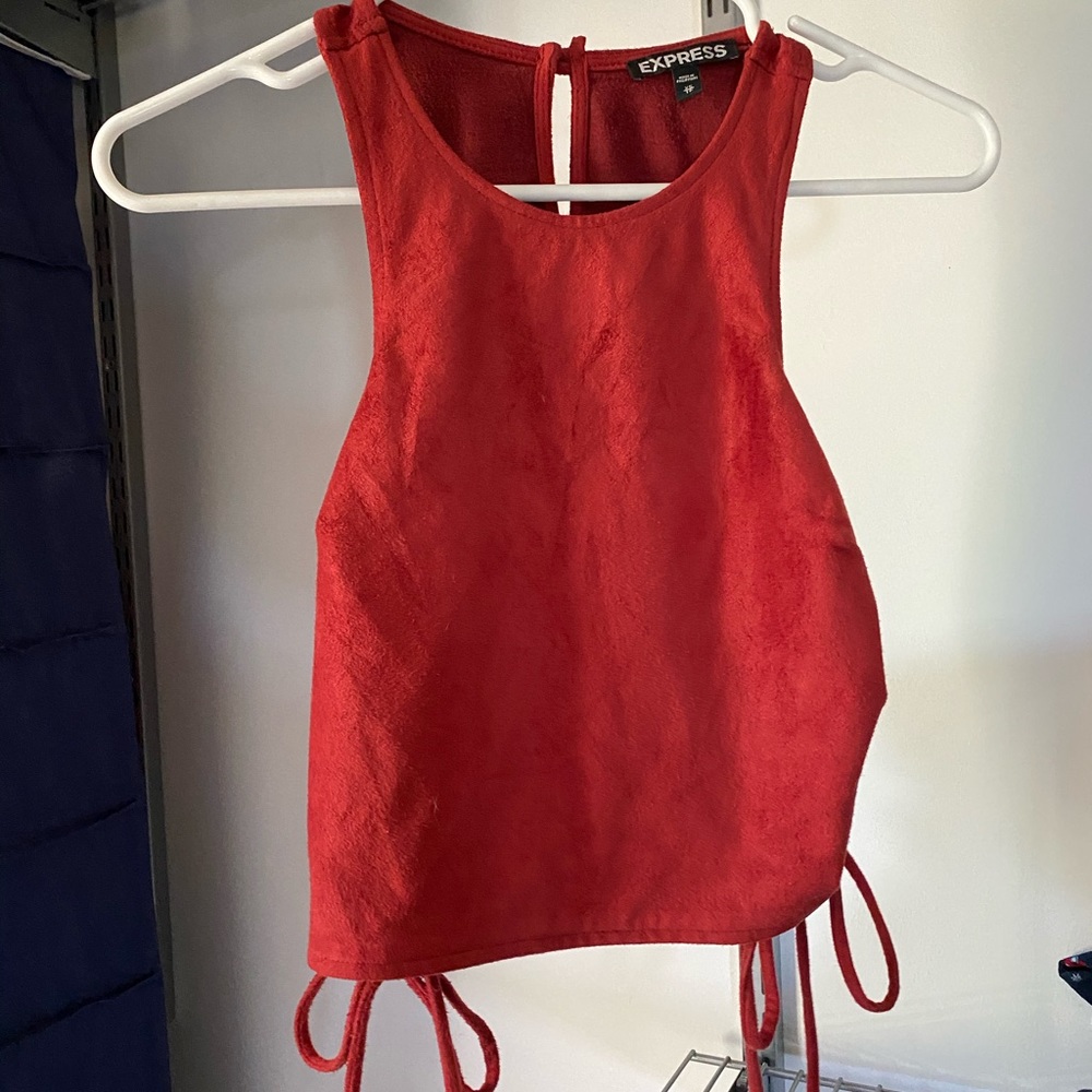 Red suede crop top